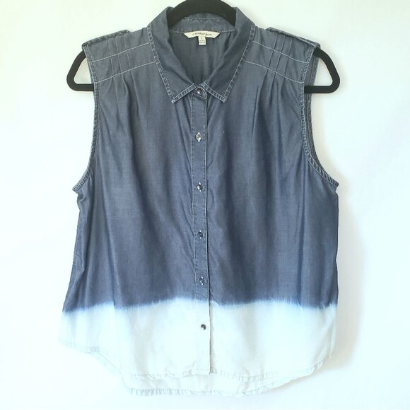 Calvin Klein Chambray Ombre Botton Down Top Size L - Picture 1 of 4